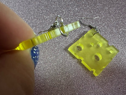 Cheese Slice Earrings: Laser Cut Acrylic Cheese, Dairy, Cow, Swiss Cheese, Slices, Food Earrings, Best Gifts for Her/Him/Them