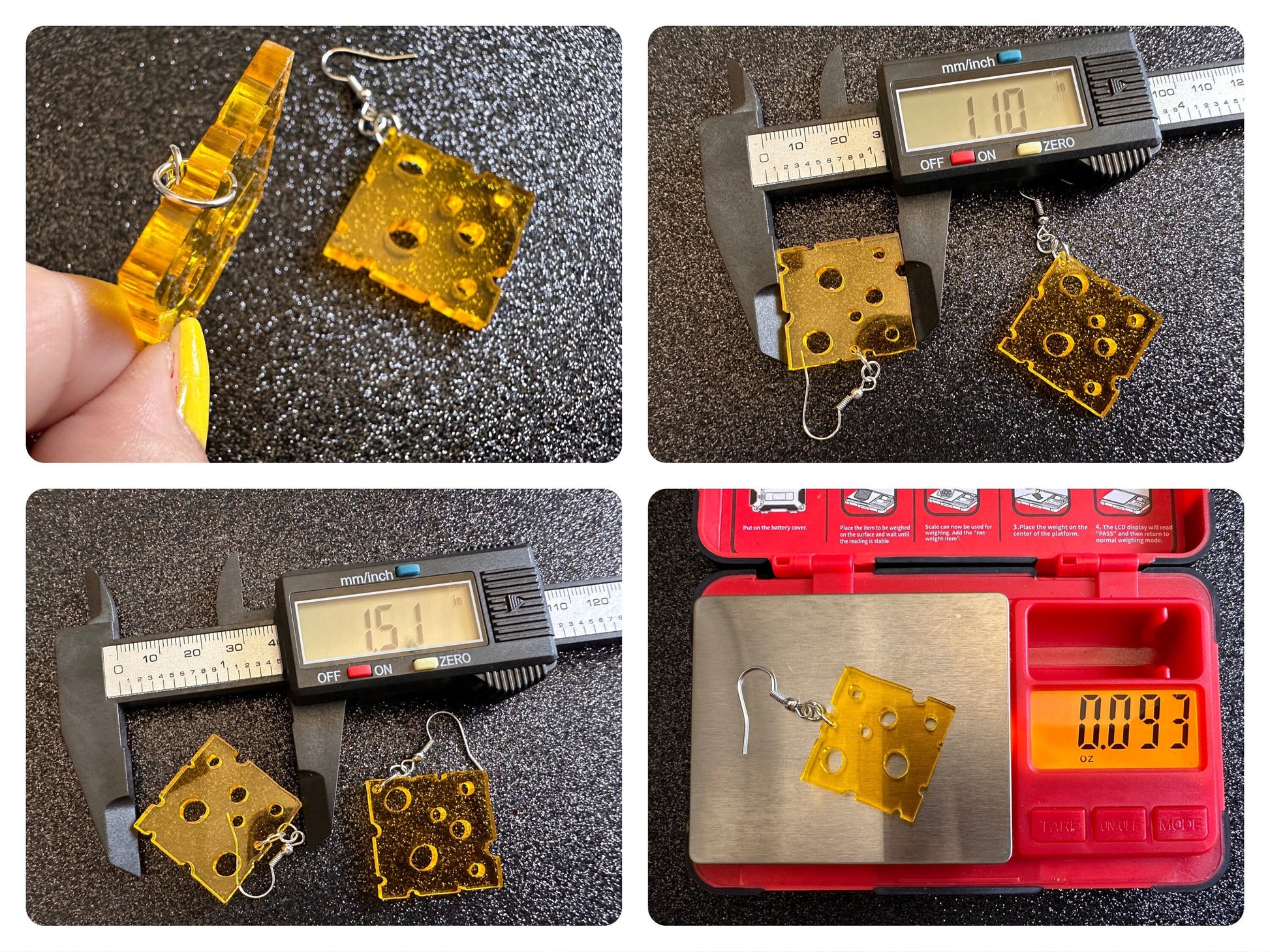 Cheese Slice Earrings: Laser Cut Acrylic Cheese, Dairy, Cow, Swiss Cheese, Slices, Food Earrings, Best Gifts for Her/Him/Them