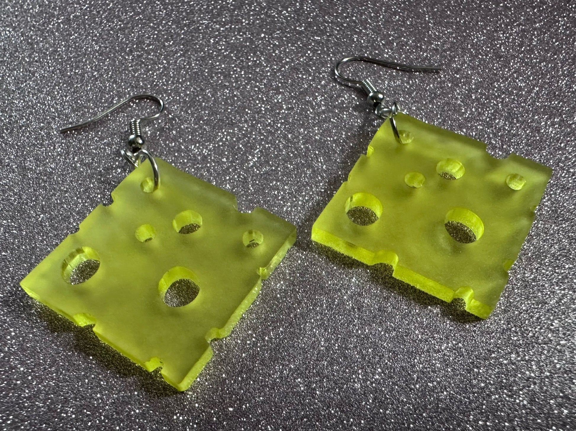 Cheese Slice Earrings: Laser Cut Acrylic Cheese, Dairy, Cow, Swiss Cheese, Slices, Food Earrings, Best Gifts for Her/Him/Them