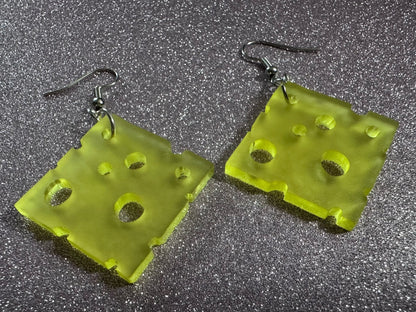 Cheese Slice Earrings: Laser Cut Acrylic Cheese, Dairy, Cow, Swiss Cheese, Slices, Food Earrings, Best Gifts for Her/Him/Them