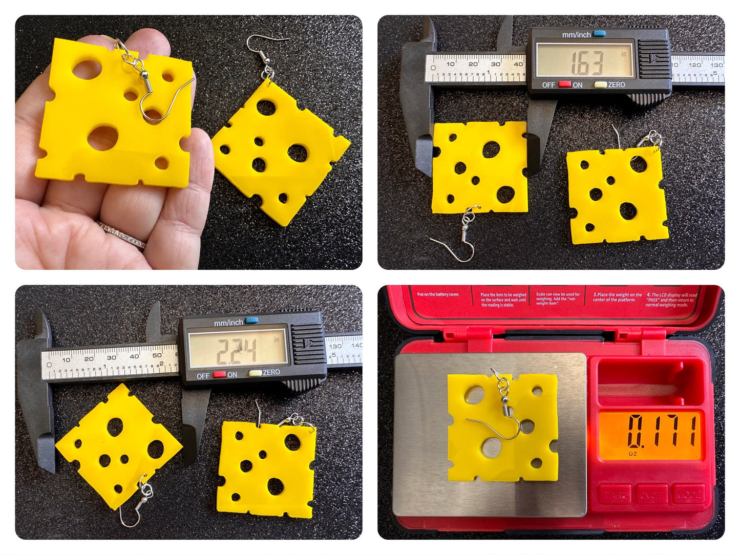 Cheese Slice Earrings: Laser Cut Acrylic Cheese, Dairy, Cow, Swiss Cheese, Slices, Food Earrings, Best Gifts for Her/Him/Them