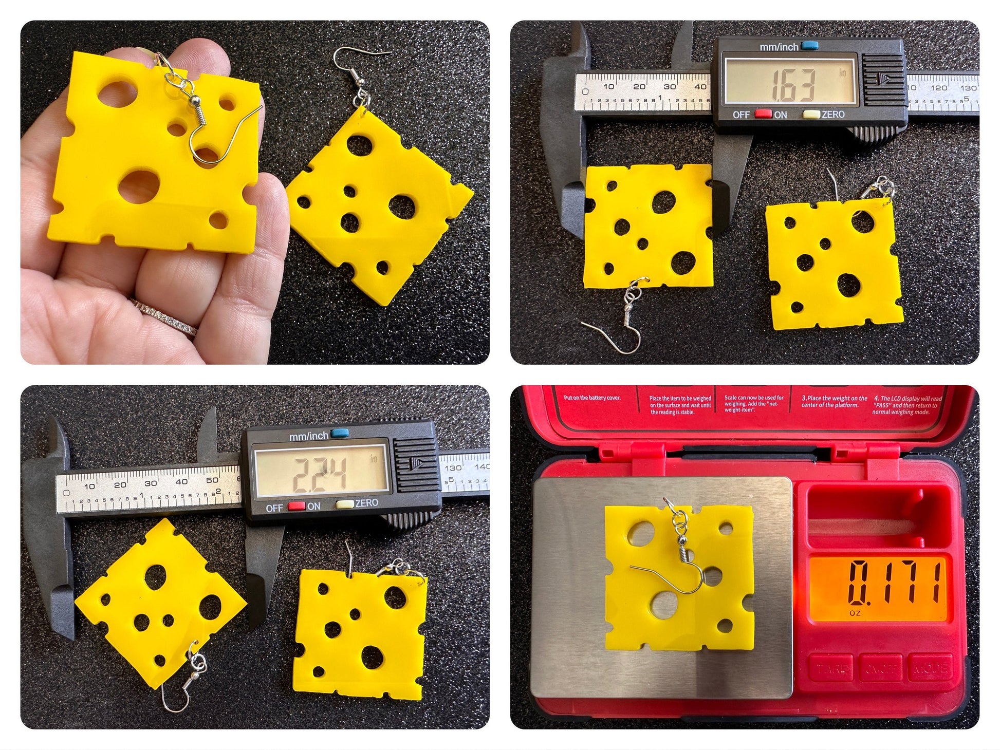 Cheese Slice Earrings: Laser Cut Acrylic Cheese, Dairy, Cow, Swiss Cheese, Slices, Food Earrings, Best Gifts for Her/Him/Them