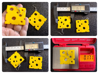 Cheese Slice Earrings: Laser Cut Acrylic Cheese, Dairy, Cow, Swiss Cheese, Slices, Food Earrings, Best Gifts for Her/Him/Them