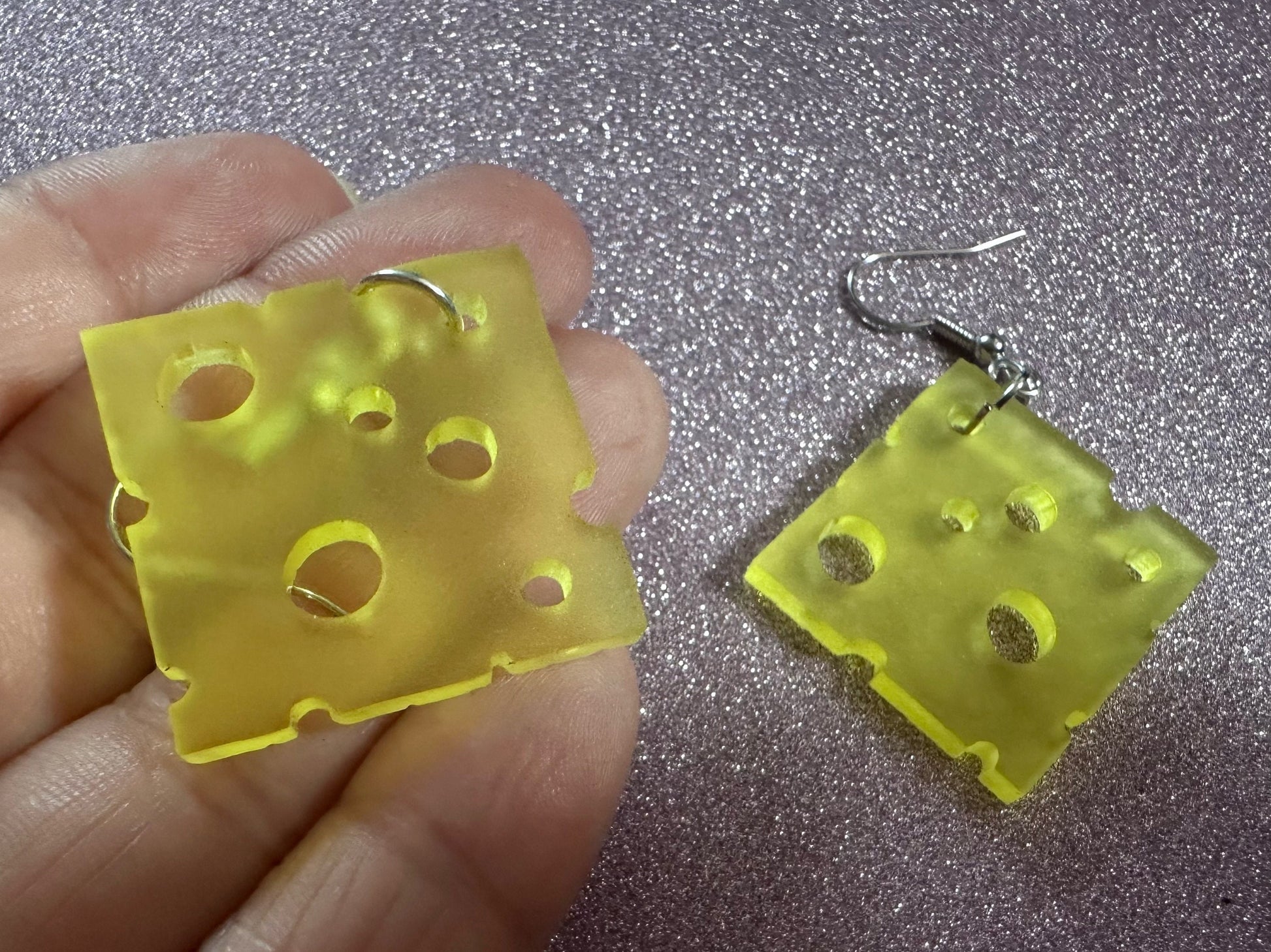 Cheese Slice Earrings: Laser Cut Acrylic Cheese, Dairy, Cow, Swiss Cheese, Slices, Food Earrings, Best Gifts for Her/Him/Them