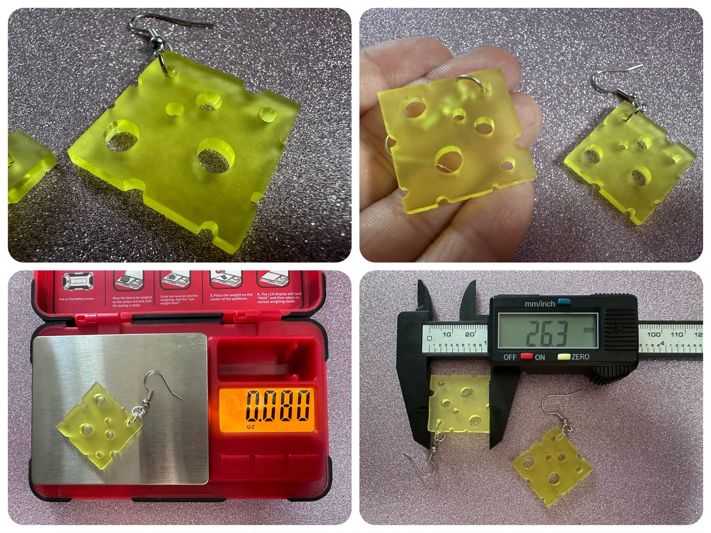 Cheese Slice Earrings: Laser Cut Acrylic Cheese, Dairy, Cow, Swiss Cheese, Slices, Food Earrings, Best Gifts for Her/Him/Them