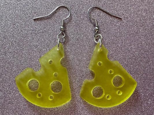 Cheese Slice Earrings: Laser Cut Acrylic Cheese, Dairy, Cow, Swiss Cheese, Slices, Food Earrings, Gifts for Her/Him/Them