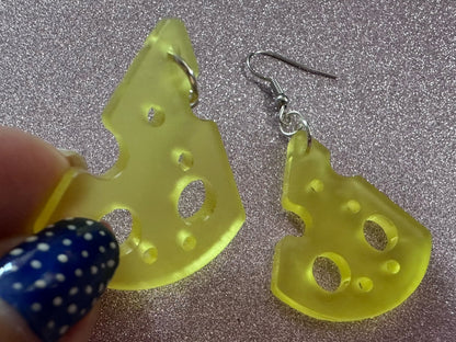 Cheese Slice Earrings: Laser Cut Acrylic Cheese, Dairy, Cow, Swiss Cheese, Slices, Food Earrings, Gifts for Her/Him/Them