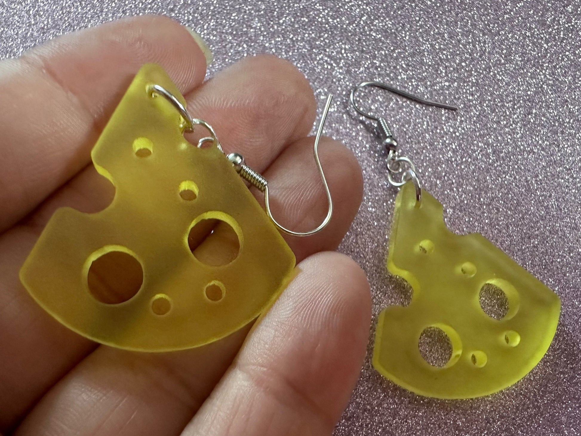 Cheese Slice Earrings: Laser Cut Acrylic Cheese, Dairy, Cow, Swiss Cheese, Slices, Food Earrings, Gifts for Her/Him/Them