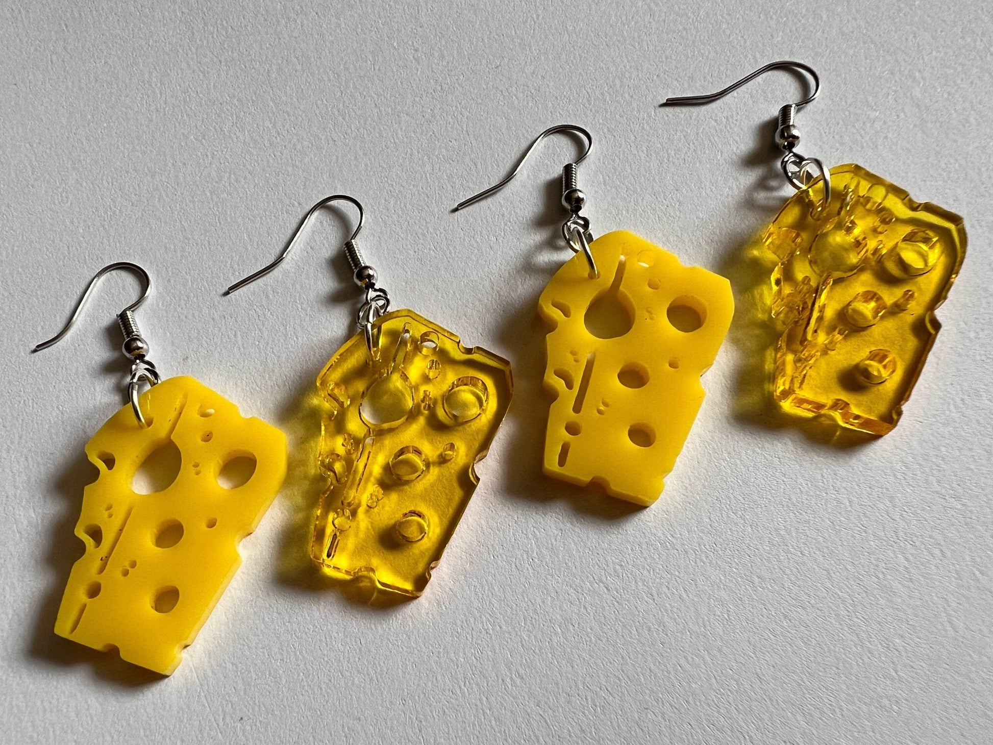 Cheese Slice Earrings: Laser Cut Acrylic, Dairy, Cow, Swiss Cheese, Slices, Sandwich, Food Earrings, Best Gifts for Her/Him/Them