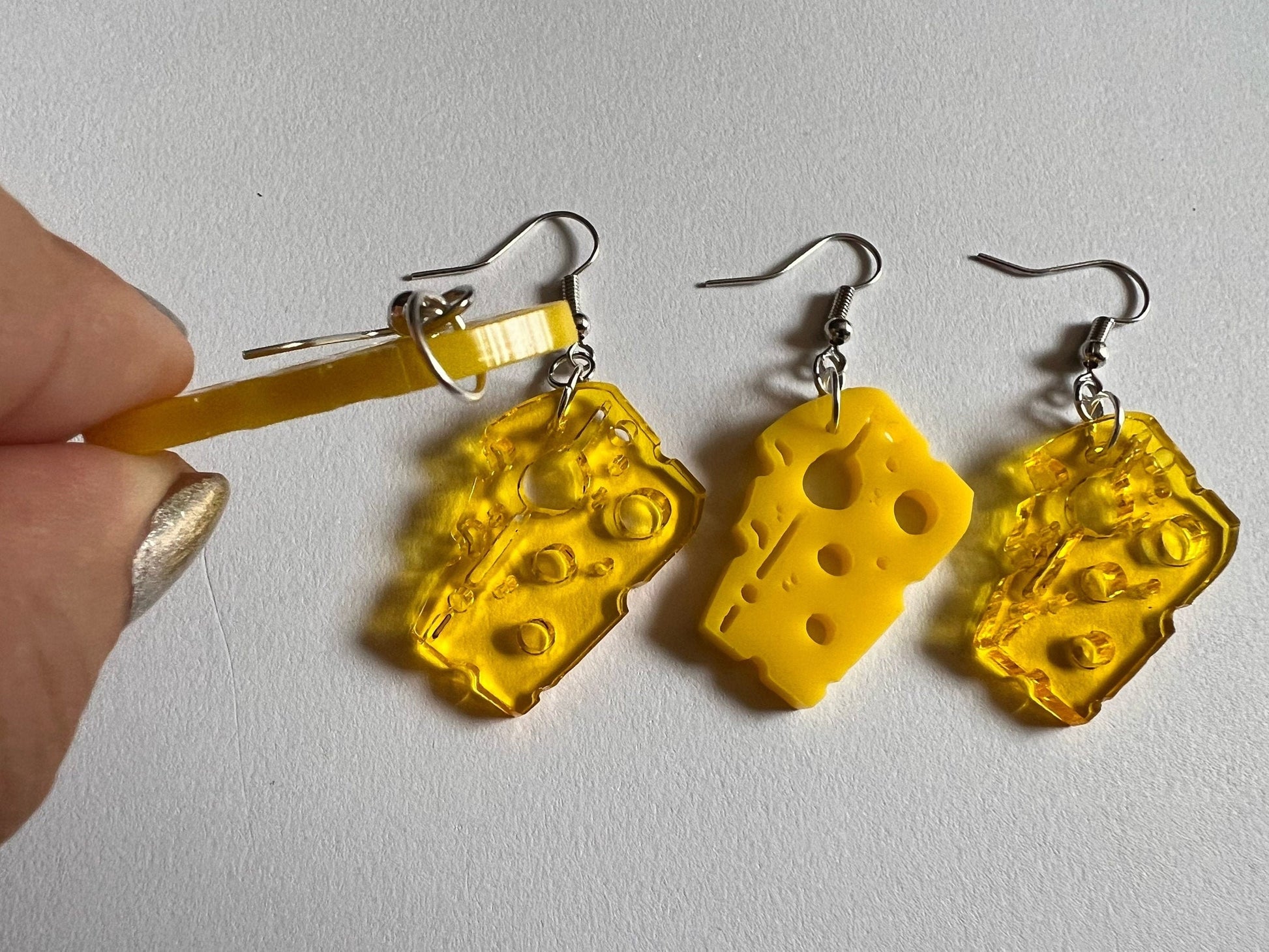 Cheese Slice Earrings: Laser Cut Acrylic, Dairy, Cow, Swiss Cheese, Slices, Sandwich, Food Earrings, Best Gifts for Her/Him/Them
