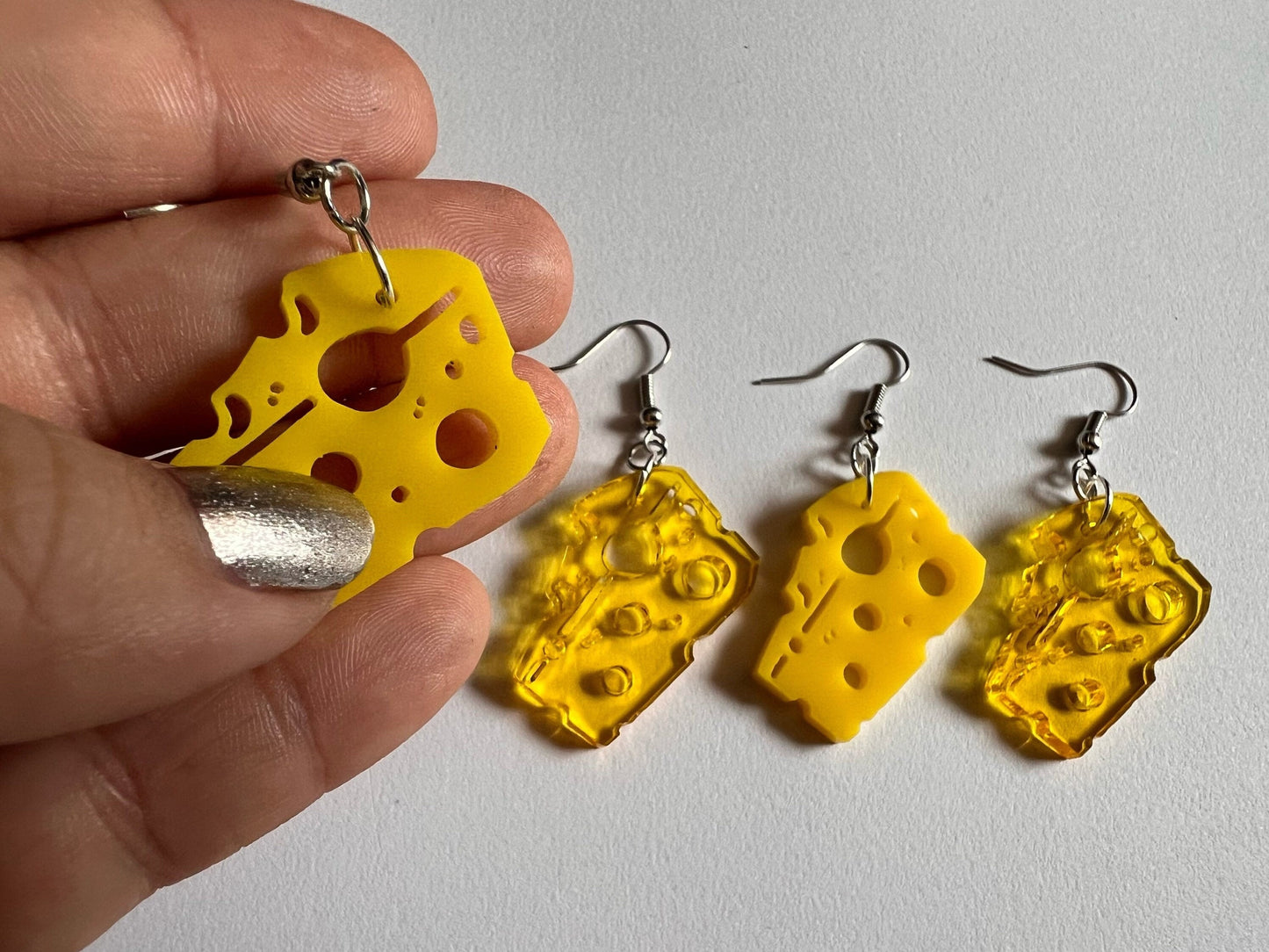 Cheese Slice Earrings: Laser Cut Acrylic, Dairy, Cow, Swiss Cheese, Slices, Sandwich, Food Earrings, Best Gifts for Her/Him/Them