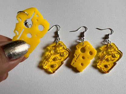 Cheese Slice Earrings: Laser Cut Acrylic, Dairy, Cow, Swiss Cheese, Slices, Sandwich, Food Earrings, Best Gifts for Her/Him/Them