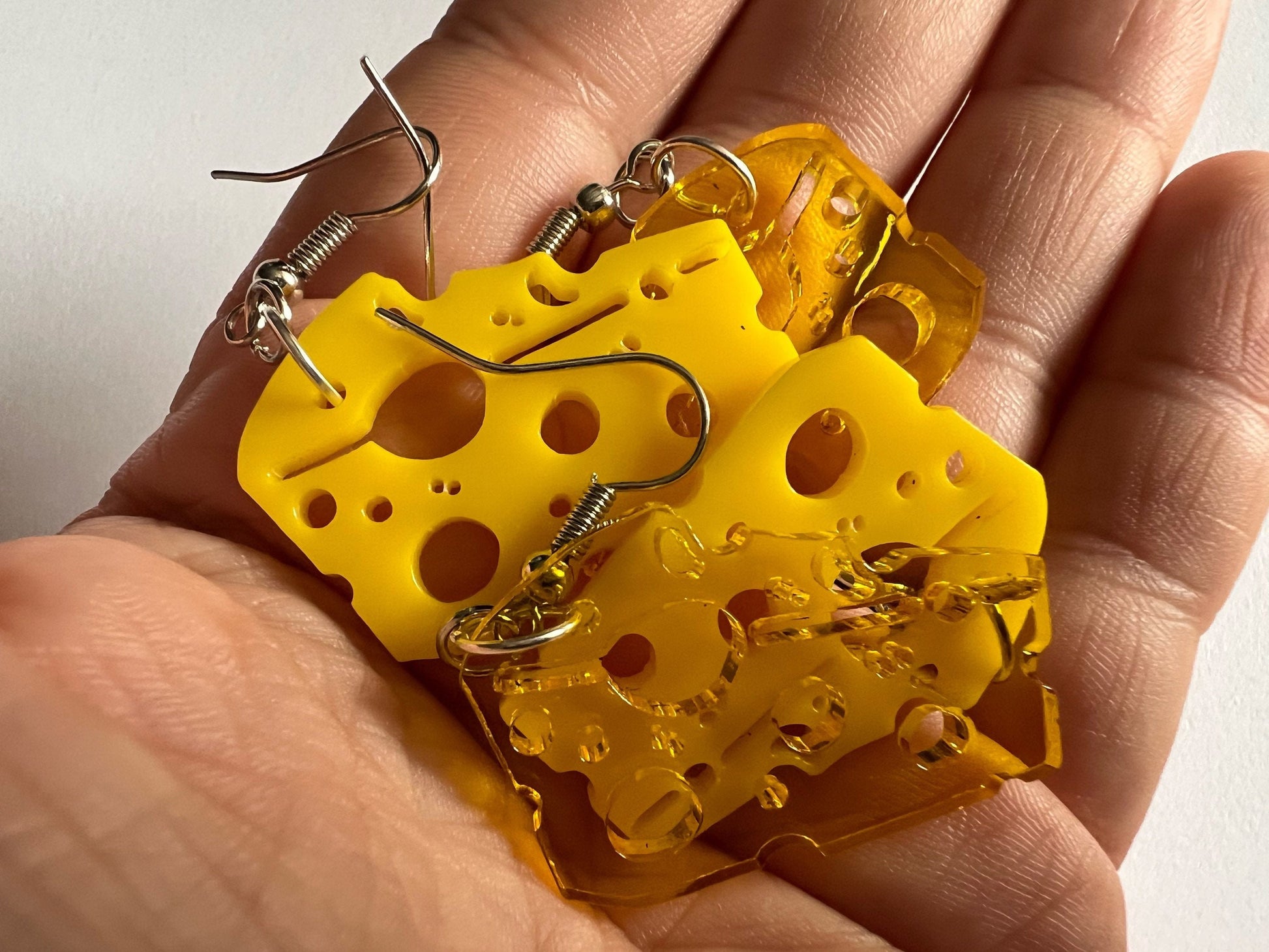 Cheese Slice Earrings: Laser Cut Acrylic, Dairy, Cow, Swiss Cheese, Slices, Sandwich, Food Earrings, Best Gifts for Her/Him/Them