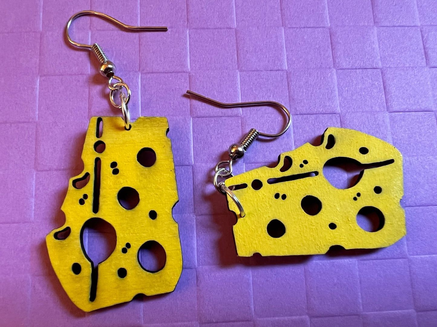 Cheese Slice Earrings: Laser Cut Wood Earrings, Dairy, Cow, Swiss Cheese, Slices, Sandwich, Food Earrings, Best Gifts for Her/Him/Them