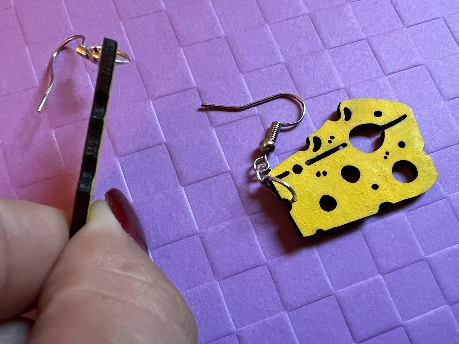 Cheese Slice Earrings: Laser Cut Wood Earrings, Dairy, Cow, Swiss Cheese, Slices, Sandwich, Food Earrings, Best Gifts for Her/Him/Them