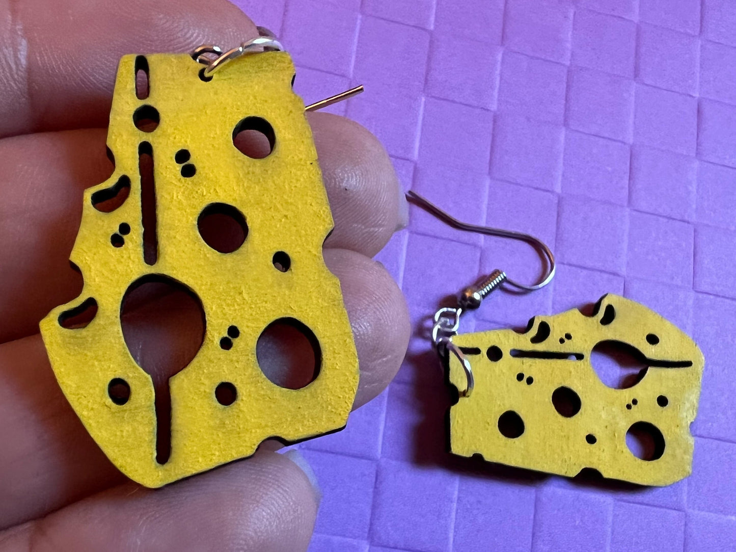 Cheese Slice Earrings: Laser Cut Wood Earrings, Dairy, Cow, Swiss Cheese, Slices, Sandwich, Food Earrings, Best Gifts for Her/Him/Them