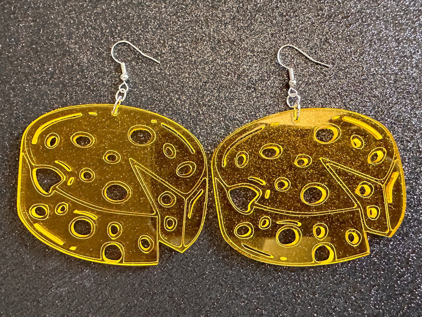 Cheese Wheel Earrings: Laser Cut Acrylic Cheese, Wheel of Cheese, Dairy, Cow, Swiss Cheese, Slices, Food Earrings, Gifts for Her/Him/Them