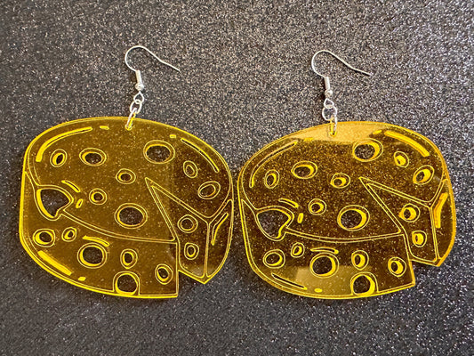 Cheese Wheel Earrings: Laser Cut Acrylic Cheese, Wheel of Cheese, Dairy, Cow, Swiss Cheese, Slices, Food Earrings, Gifts for Her/Him/Them