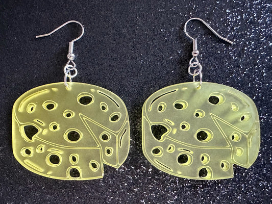 Cheese Wheel Earrings: Laser Cut Acrylic Cheese, Wheel of Cheese, Dairy, Cow, Swiss Cheese, Slices, Food Earrings, Gifts for Her/Him/Them