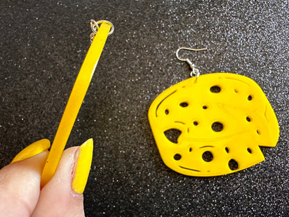 Cheese Wheel Earrings: Laser Cut Acrylic Cheese, Wheel of Cheese, Dairy, Cow, Swiss Cheese, Slices, Food Earrings, Gifts for Her/Him/Them