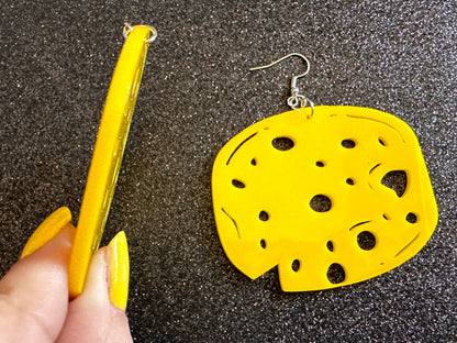 Cheese Wheel Earrings: Laser Cut Acrylic Cheese, Wheel of Cheese, Dairy, Cow, Swiss Cheese, Slices, Food Earrings, Gifts for Her/Him/Them