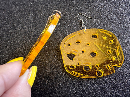 Cheese Wheel Earrings: Laser Cut Acrylic Cheese, Wheel of Cheese, Dairy, Cow, Swiss Cheese, Slices, Food Earrings, Gifts for Her/Him/Them