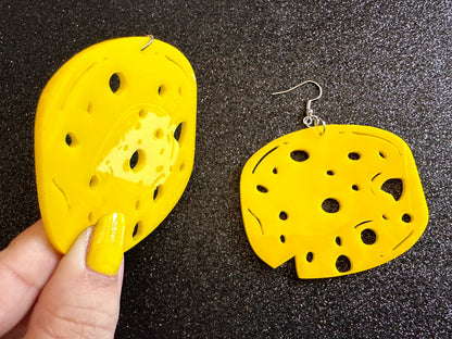 Cheese Wheel Earrings: Laser Cut Acrylic Cheese, Wheel of Cheese, Dairy, Cow, Swiss Cheese, Slices, Food Earrings, Gifts for Her/Him/Them