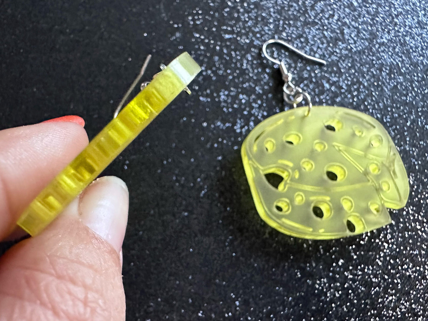 Cheese Wheel Earrings: Laser Cut Acrylic Cheese, Wheel of Cheese, Dairy, Cow, Swiss Cheese, Slices, Food Earrings, Gifts for Her/Him/Them