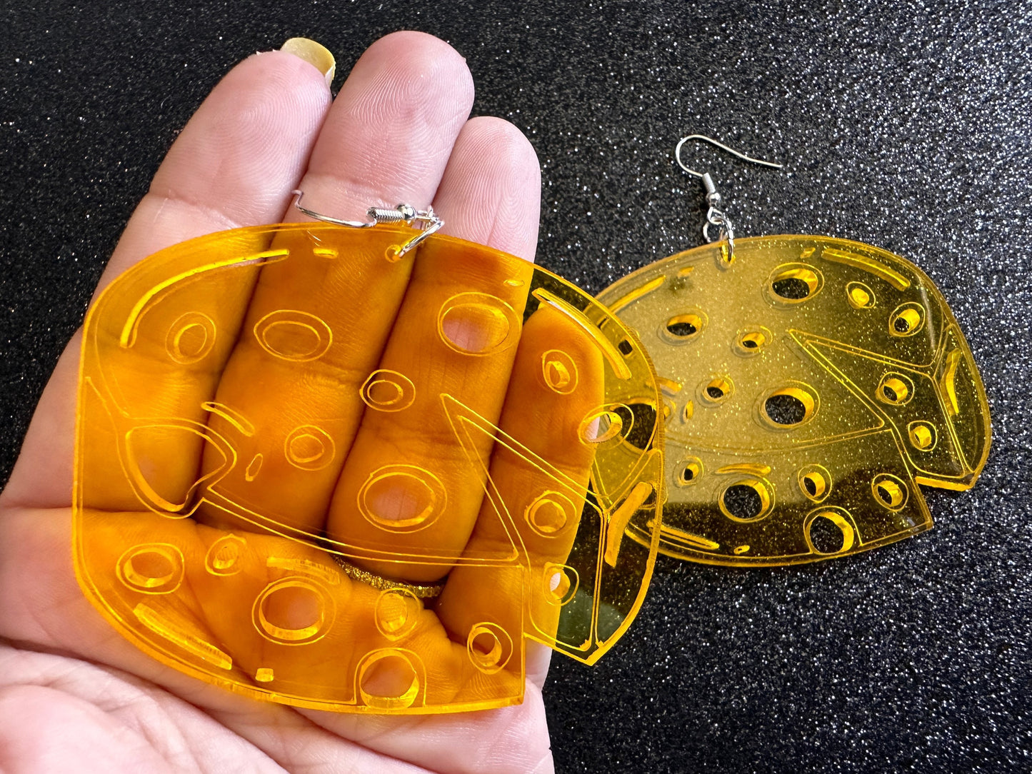 Cheese Wheel Earrings: Laser Cut Acrylic Cheese, Wheel of Cheese, Dairy, Cow, Swiss Cheese, Slices, Food Earrings, Gifts for Her/Him/Them