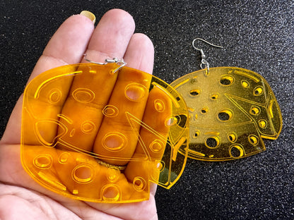 Cheese Wheel Earrings: Laser Cut Acrylic Cheese, Wheel of Cheese, Dairy, Cow, Swiss Cheese, Slices, Food Earrings, Gifts for Her/Him/Them