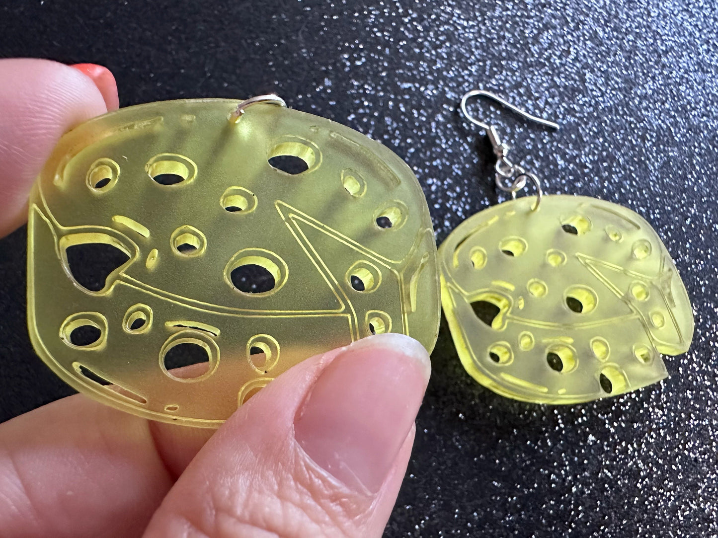 Cheese Wheel Earrings: Laser Cut Acrylic Cheese, Wheel of Cheese, Dairy, Cow, Swiss Cheese, Slices, Food Earrings, Gifts for Her/Him/Them
