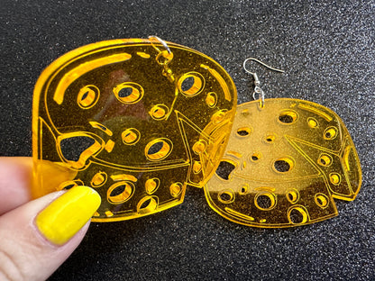 Cheese Wheel Earrings: Laser Cut Acrylic Cheese, Wheel of Cheese, Dairy, Cow, Swiss Cheese, Slices, Food Earrings, Gifts for Her/Him/Them