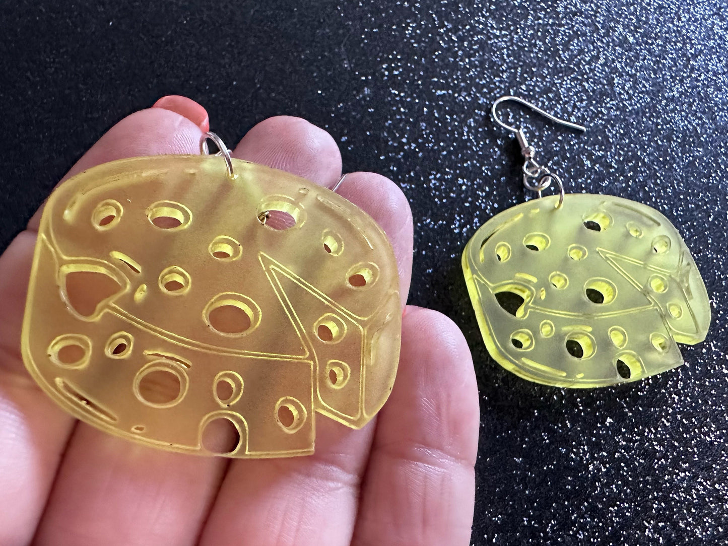 Cheese Wheel Earrings: Laser Cut Acrylic Cheese, Wheel of Cheese, Dairy, Cow, Swiss Cheese, Slices, Food Earrings, Gifts for Her/Him/Them