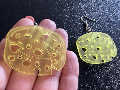 Cheese Wheel Earrings: Laser Cut Acrylic Cheese, Wheel of Cheese, Dairy, Cow, Swiss Cheese, Slices, Food Earrings, Gifts for Her/Him/Them