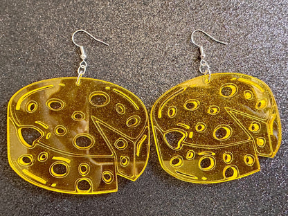 Cheese Wheel Earrings: Laser Cut Acrylic Cheese, Wheel of Cheese, Dairy, Cow, Swiss Cheese, Slices, Food Earrings, Gifts for Her/Him/Them