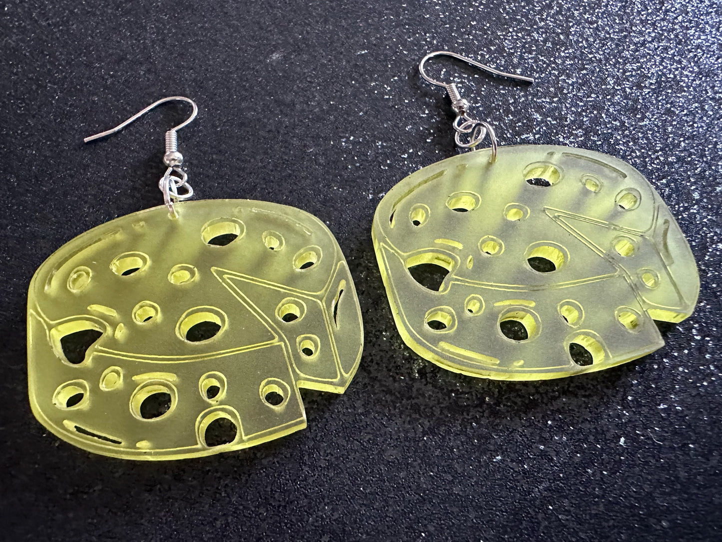 Cheese Wheel Earrings: Laser Cut Acrylic Cheese, Wheel of Cheese, Dairy, Cow, Swiss Cheese, Slices, Food Earrings, Gifts for Her/Him/Them