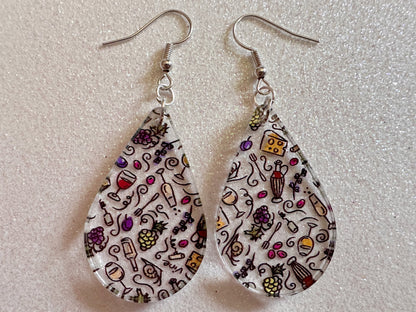 Cheese & Wine Earrings: Laser Cut Acrylic Charcuterie, Dairy, Cow, Swiss Cheese, Slices, Food, Party, French, Snails, Gifts for Her/Him/Them