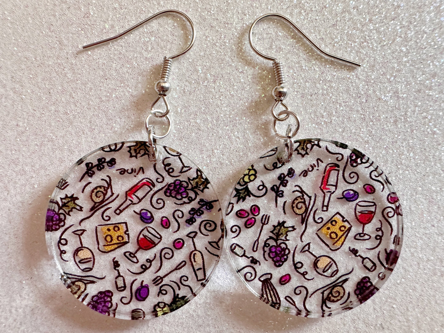 Cheese & Wine Earrings: Laser Cut Acrylic Charcuterie, Dairy, Cow, Swiss Cheese, Slices, Food, Party, French, Snails, Gifts for Her/Him/Them