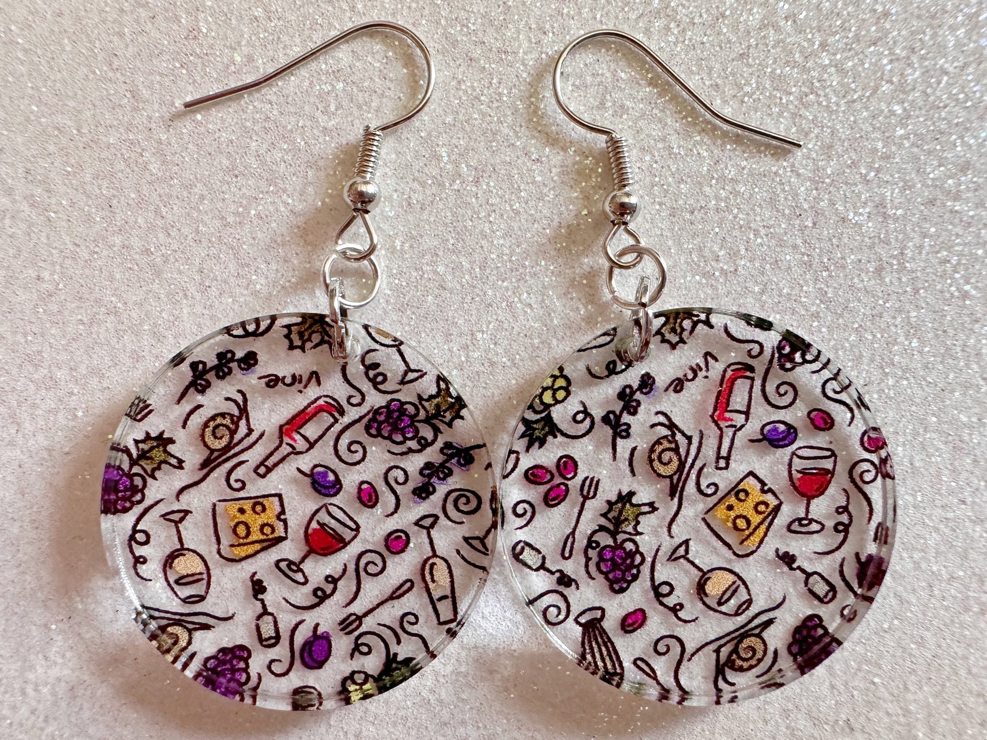 Cheese & Wine Earrings: Laser Cut Acrylic Charcuterie, Dairy, Cow, Swiss Cheese, Slices, Food, Party, French, Snails, Gifts for Her/Him/Them
