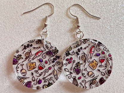 Cheese & Wine Earrings: Laser Cut Acrylic Charcuterie, Dairy, Cow, Swiss Cheese, Slices, Food, Party, French, Snails, Gifts for Her/Him/Them