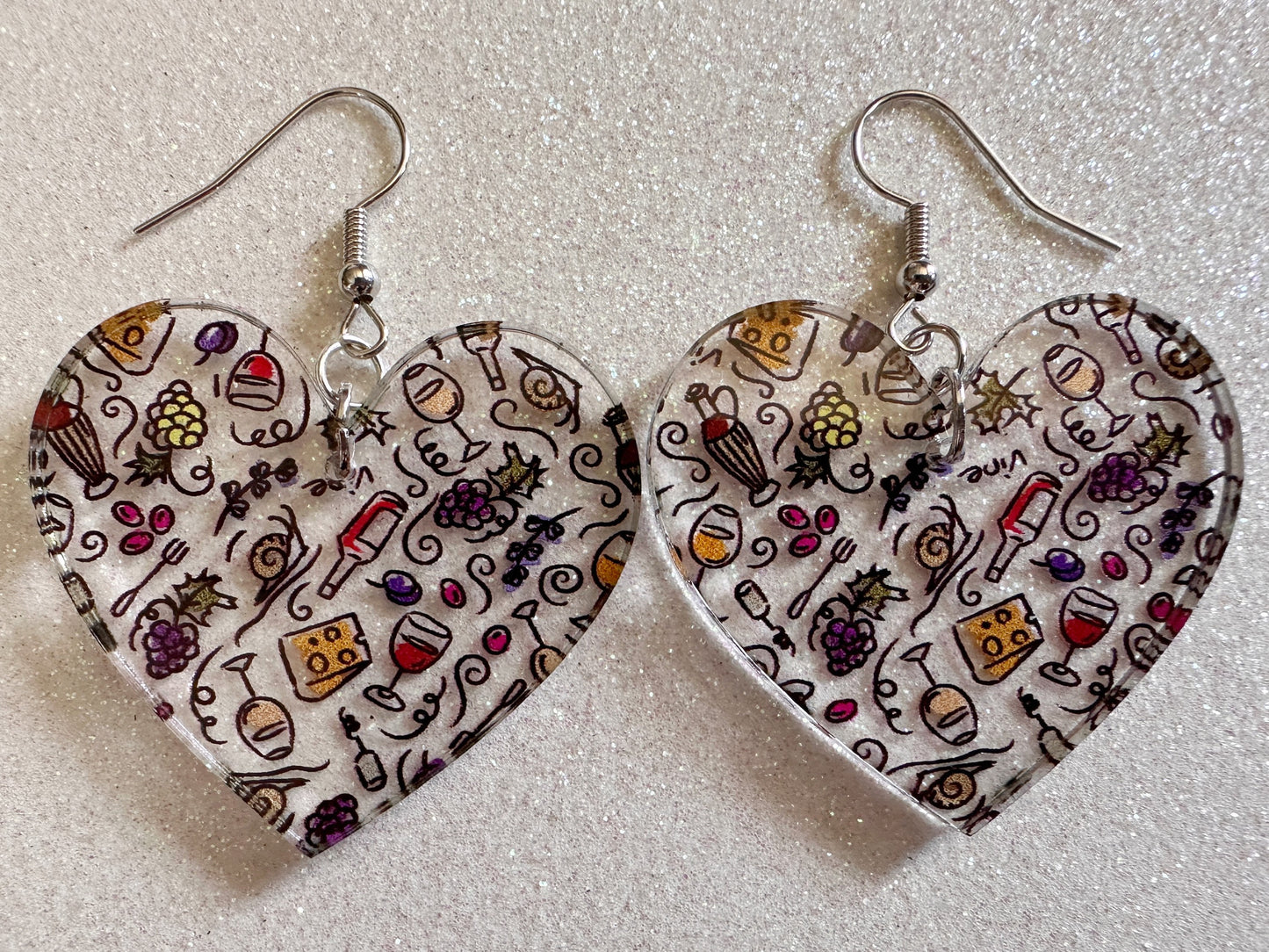 Cheese & Wine Earrings: Laser Cut Acrylic Charcuterie, Dairy, Cow, Swiss Cheese, Slices, Food, Party, French, Snails, Gifts for Her/Him/Them