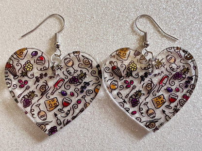 Cheese & Wine Earrings: Laser Cut Acrylic Charcuterie, Dairy, Cow, Swiss Cheese, Slices, Food, Party, French, Snails, Gifts for Her/Him/Them