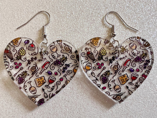 Cheese & Wine Earrings: Laser Cut Acrylic Charcuterie, Dairy, Cow, Swiss Cheese, Slices, Food, Party, French, Snails, Gifts for Her/Him/Them