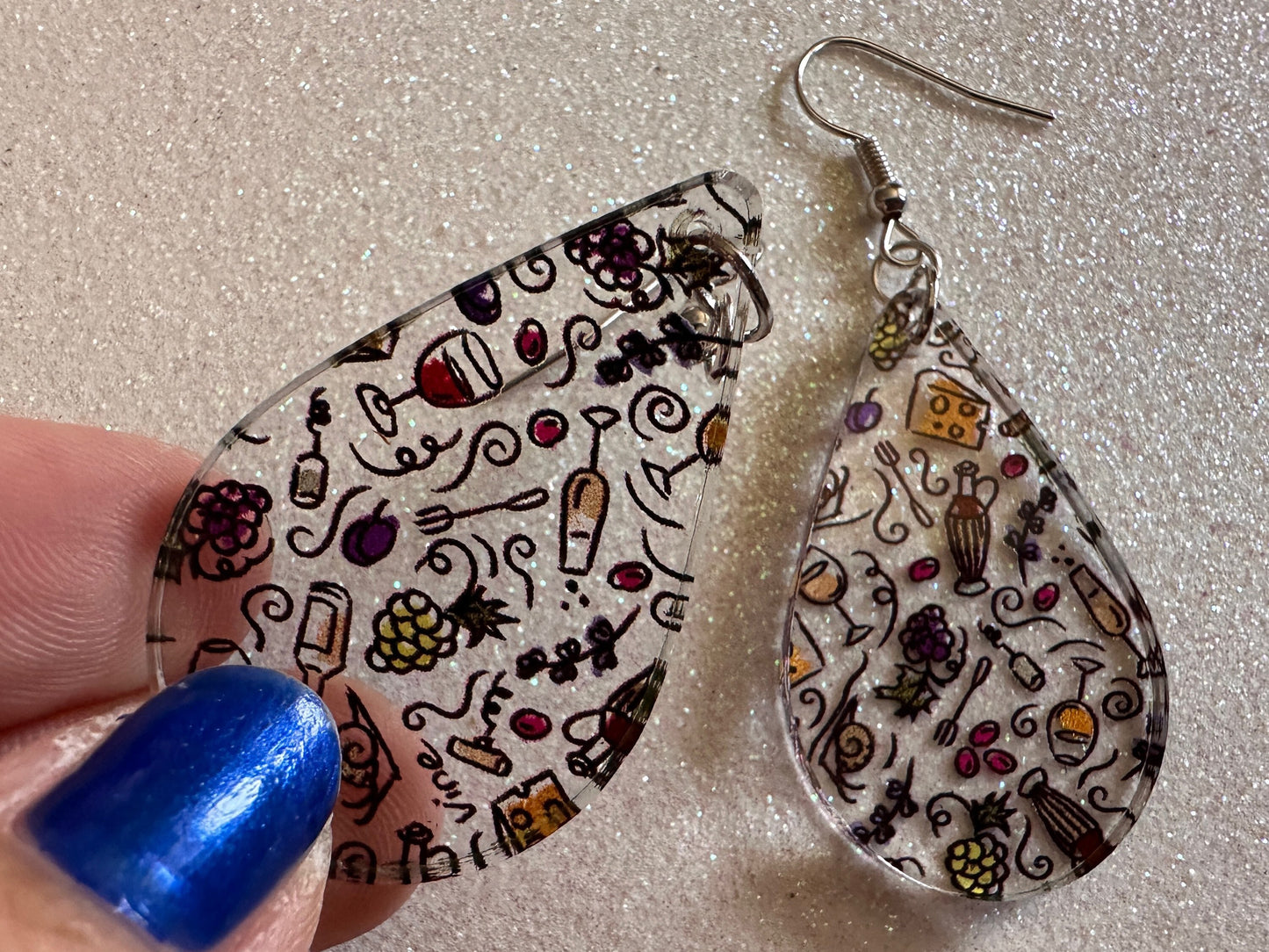 Cheese & Wine Earrings: Laser Cut Acrylic Charcuterie, Dairy, Cow, Swiss Cheese, Slices, Food, Party, French, Snails, Gifts for Her/Him/Them