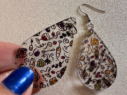 Cheese & Wine Earrings: Laser Cut Acrylic Charcuterie, Dairy, Cow, Swiss Cheese, Slices, Food, Party, French, Snails, Gifts for Her/Him/Them