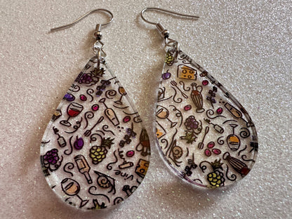 Cheese & Wine Earrings: Laser Cut Acrylic Charcuterie, Dairy, Cow, Swiss Cheese, Slices, Food, Party, French, Snails, Gifts for Her/Him/Them