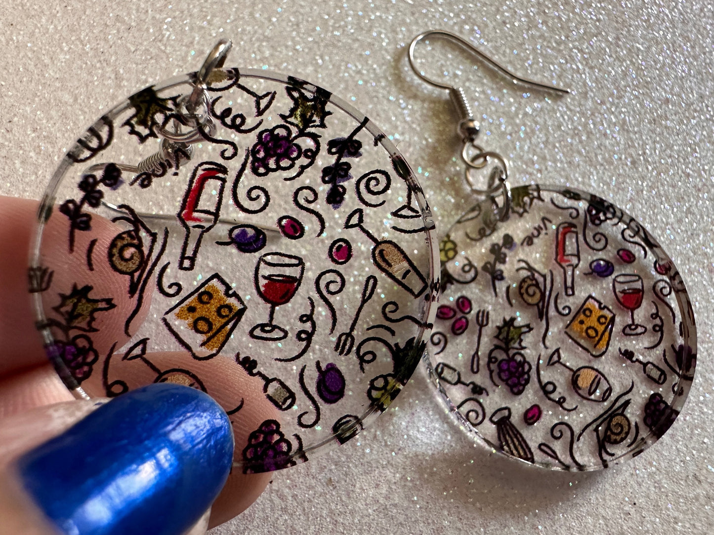 Cheese & Wine Earrings: Laser Cut Acrylic Charcuterie, Dairy, Cow, Swiss Cheese, Slices, Food, Party, French, Snails, Gifts for Her/Him/Them