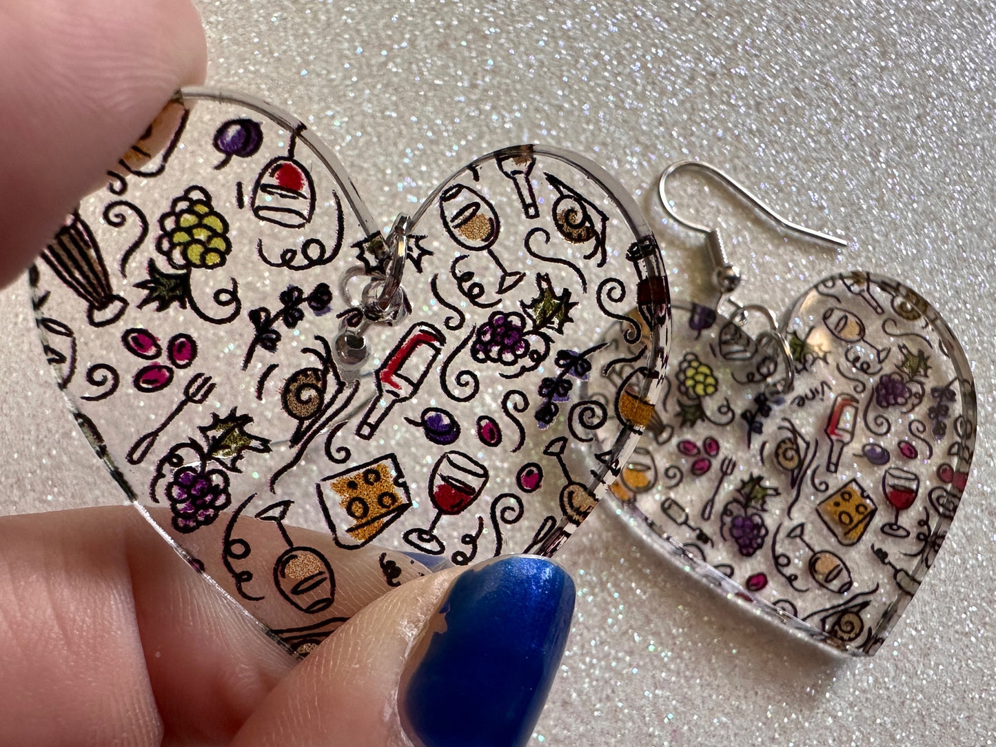 Cheese & Wine Earrings: Laser Cut Acrylic Charcuterie, Dairy, Cow, Swiss Cheese, Slices, Food, Party, French, Snails, Gifts for Her/Him/Them