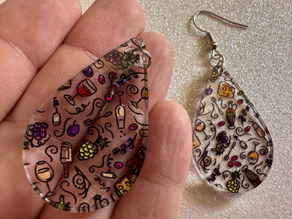 Cheese & Wine Earrings: Laser Cut Acrylic Charcuterie, Dairy, Cow, Swiss Cheese, Slices, Food, Party, French, Snails, Gifts for Her/Him/Them