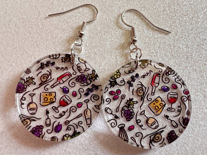 Cheese & Wine Earrings: Laser Cut Acrylic Charcuterie, Dairy, Cow, Swiss Cheese, Slices, Food, Party, French, Snails, Gifts for Her/Him/Them